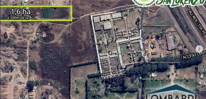 Se vende 1,6 has rurales en San Lorenzo a 300m del Acceso Centro de la Autopista Ros-Sta Fe.